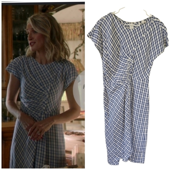 NWT Lewit Rouched Pleated Bodice Plaid Midi Dress - Picture 1 of 10